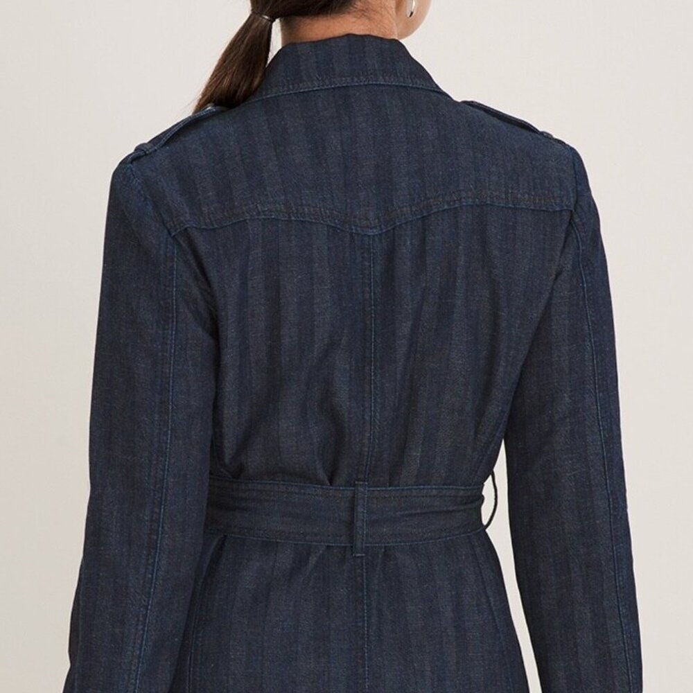 Chico’s  Denim Trench Coat Jacket Cotton Linen L - Picture 7 of 12